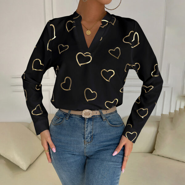 Camicia da donna con manica lunga stampata cuori