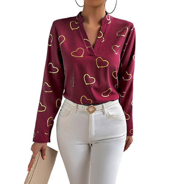 Camicia da donna con manica lunga stampata cuori - immagine 3