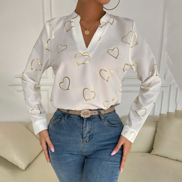 Camicia da donna con manica lunga stampata cuori - immagine 5